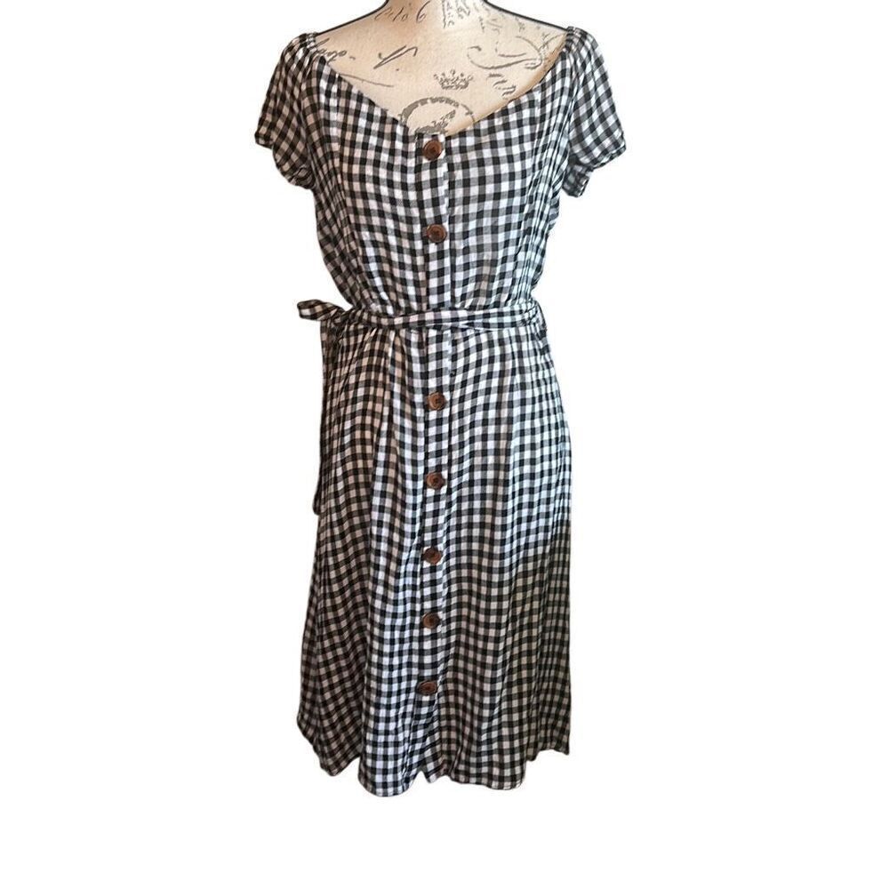 Brave Soul London Blue Checked Whispering Smith Button Front Dress 14